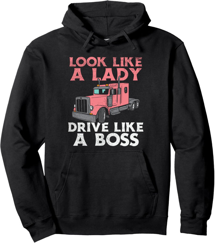 Sieht aus wie eine Dame fährt wie ein Boss Lustiger Frauen-Trucker Pullover Hoodie