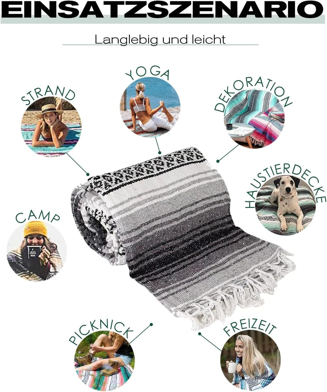 Kiuwxduy Mexikanische Manuell Strickdecke Decke，Sofa üBerwurf Meditations Yogamatte，Boho Outdoor Cam