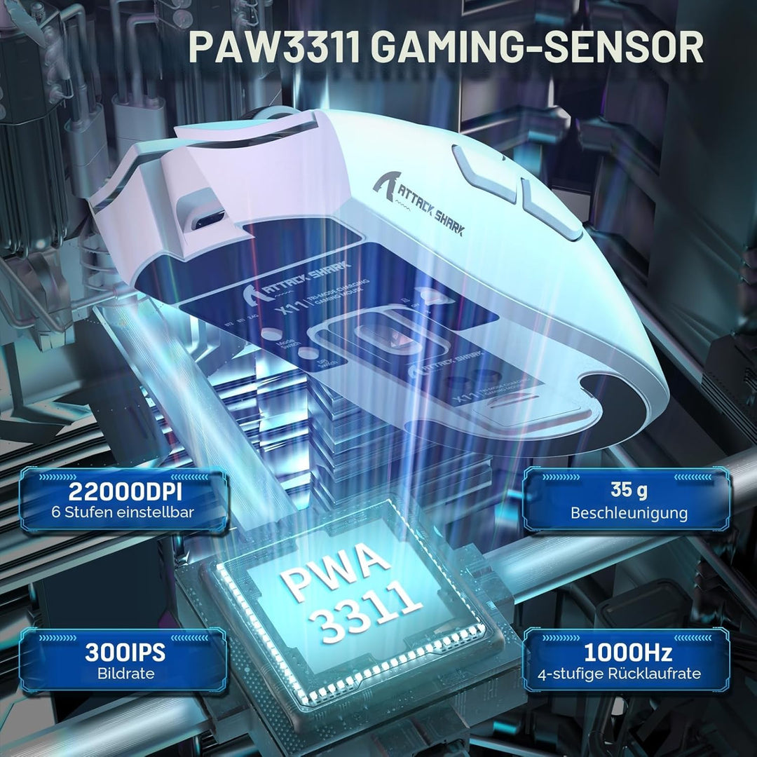LexonElec x Attack Shark X11 Kabellose Gaming-Maus mit RGB Magnetische Ladestation, PixArt PAW3311-S