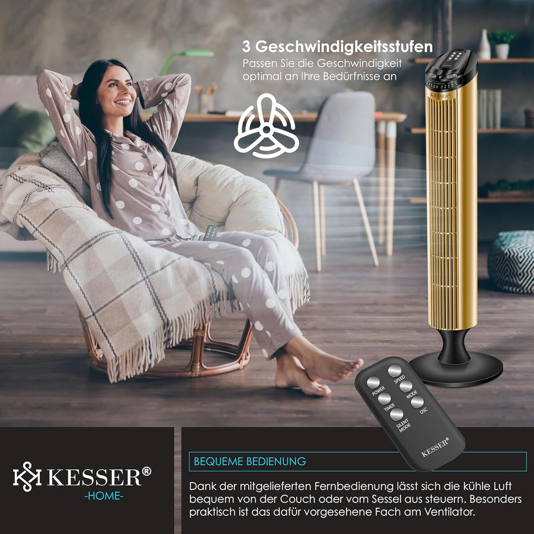 KESSER® Turmventilator mit Fernbedienung | 90° Oszillationswinkel | 3 Stufen | 90 cm |+ Timerfunktio