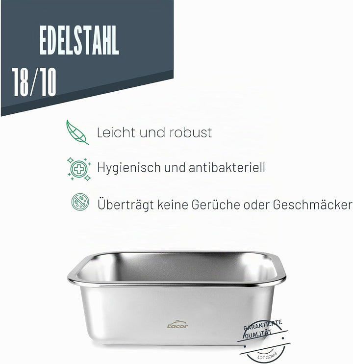 LACOR 64617 - Set mit 3 Behältern für Lebensmittel, Ecoinox, Edelstahl 18/10, 800/1200/1800 ml, geei