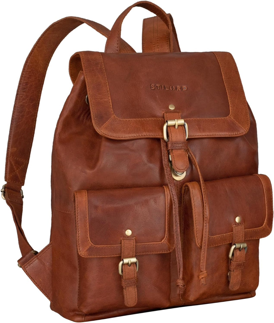 STILORD 'Nora' Grosser Lederrucksack Vintage Hochwertiger Daypack 13.3 Zoll Rucksack-Handtasche für