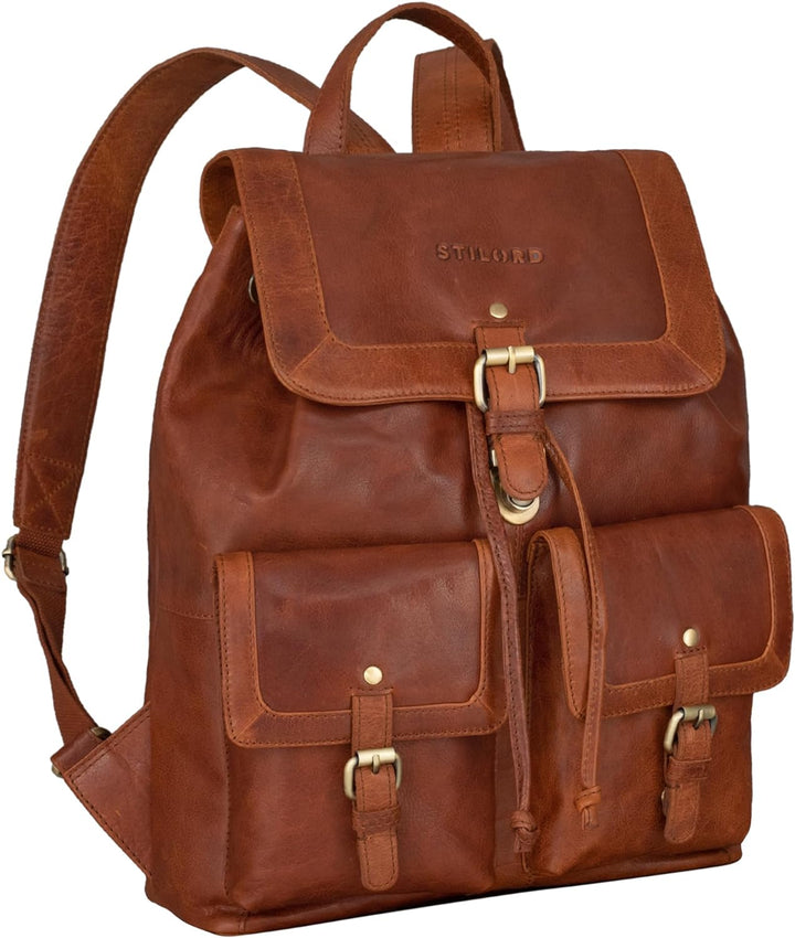 STILORD 'Nora' Grosser Lederrucksack Vintage Hochwertiger Daypack 13.3 Zoll Rucksack-Handtasche für