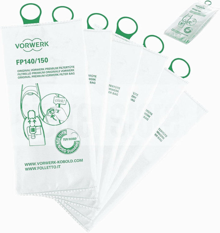 Vorwerk Staubsaugerbeutel für Vorwerk Kobold VK140/VK150 Filtrello Premium, 6 Stück