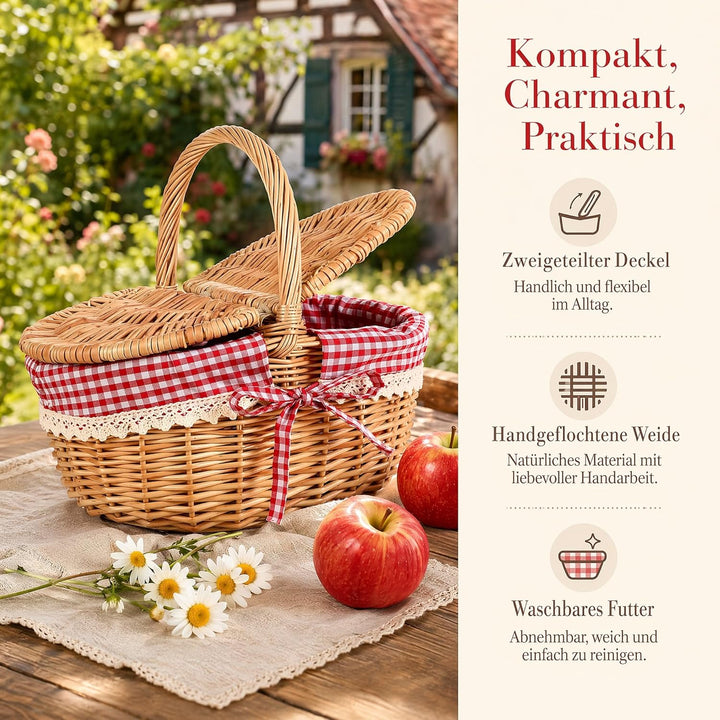 iplusmile Kleiner Weidenkorb mit Deckel und Henkel Geflochten Ovaler Picknickkorb Kinder Rotkäppchen