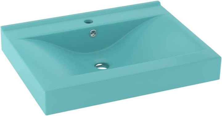 WIFESE Luxus-Waschbecken mit Hahnloch Matt-Hellgrün 60x46 cm Keramik Einbauwaschbecken Hänge-Waschbe