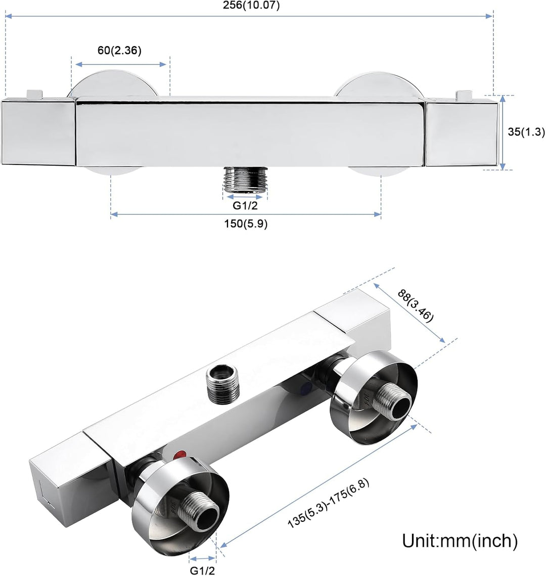 BONADE Duscharmatur mit Thermostat, Aufputz Mischbatterie Dusche mit 38°C Sicherheitstaste, Messing