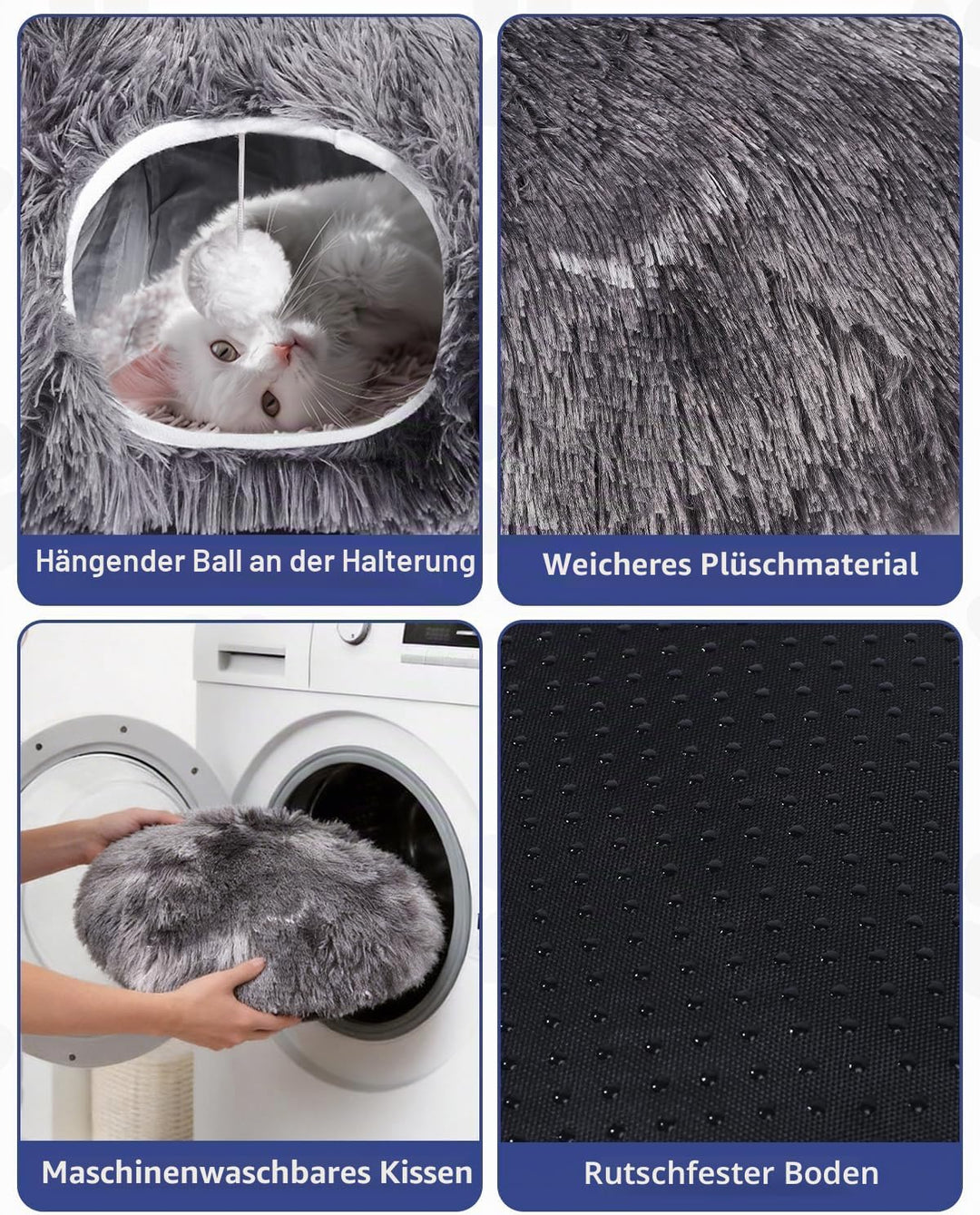 Odoland Katzentunnel grosse Katzenspielzeug mit Plüsch Katze Bett Katzentunnel mit Ball für Indoor K