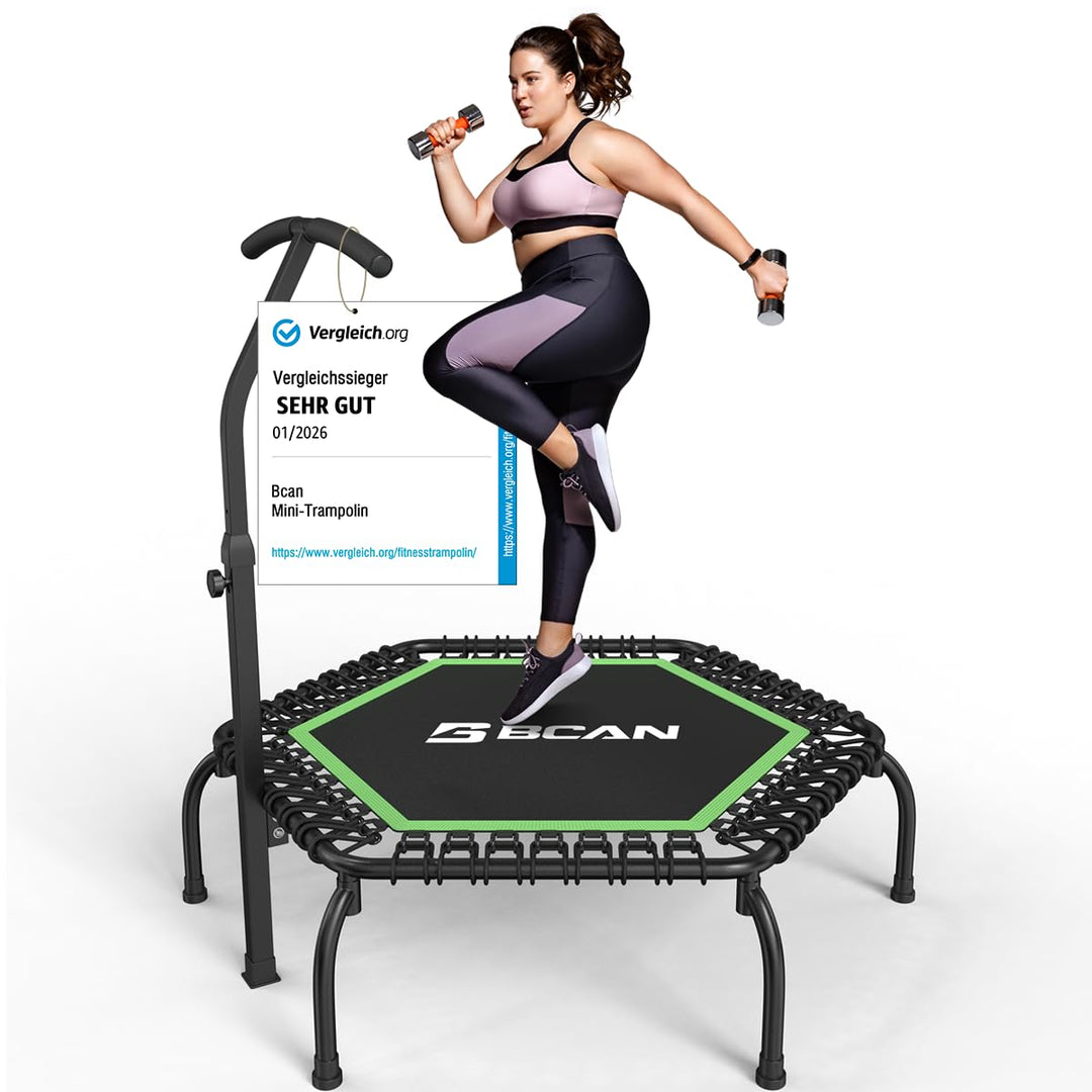 BCAN 250KG Mini-Trampolin, Ø 123CM Fitness-Trampolin mit Bungees, 3-Fach Verstellbarer Schaumstoffgr