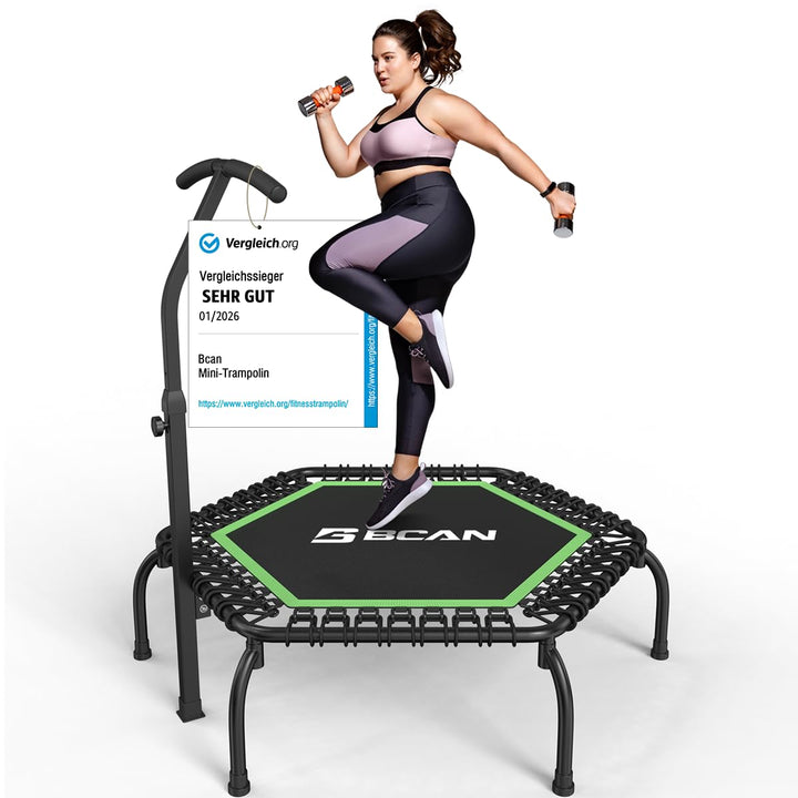 BCAN 250KG Mini-Trampolin, Ø 123CM Fitness-Trampolin mit Bungees, 3-Fach Verstellbarer Schaumstoffgr