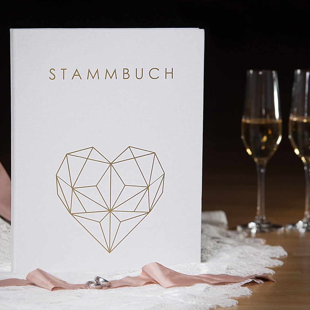Hochzeitideal – Stammbuch der Familie Serie Geometric weiss DIN A4 - Buchbinderleinen Stammbuch Hoch
