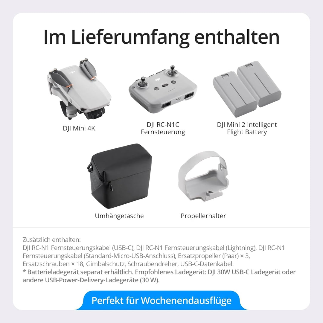 DJI Mini 4K, Drohne mit 4k UHD Kamera für Erwachsene, unter 249 g, 3-Achsen Gimbal Stabilisierung, 1