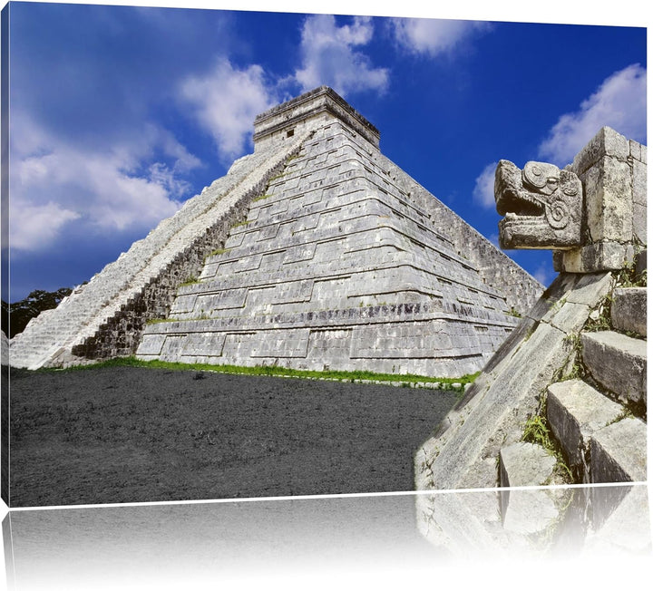 Maya Tempel in Mexiko schwarz/weiss Format: 100x70 auf Leinwand, XXL riesige Bilder fertig gerahmt m