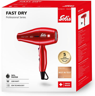 Solis Haartrockner Fast Dry 381 - Profi Föhn für jedes Haar - Haartrockner mit 3 Temperatur- und Geb