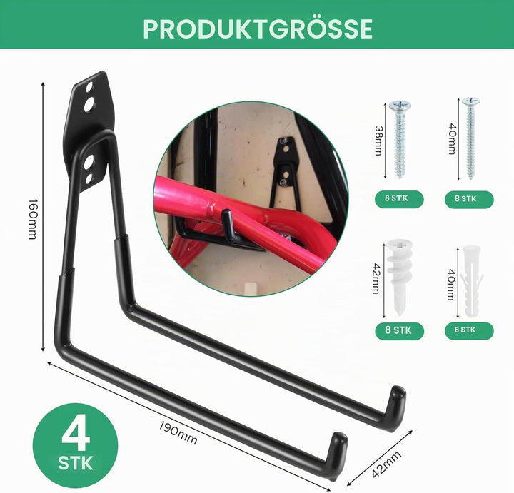 Fippy 4 Stück Wandhaken Garage Schwerlast Garagenhaken Wandhaken Gummiert Garagenhaken Garage Wand H