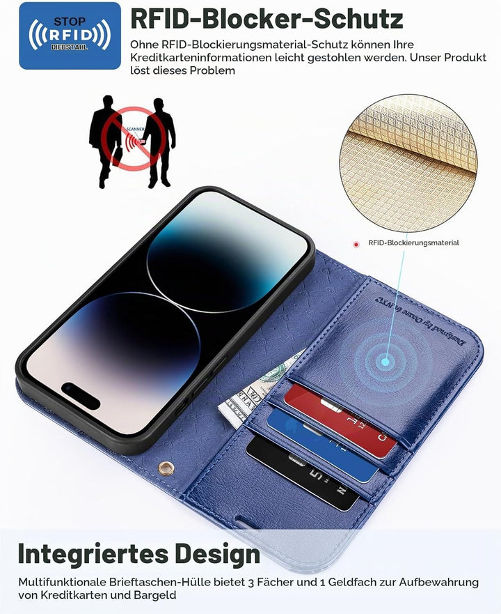 OCASE iPhone 15 Pro Max Hülle(2in1) Leder Stossfestes Case [Abnehmbare magnetische Hülle] [Kabellose