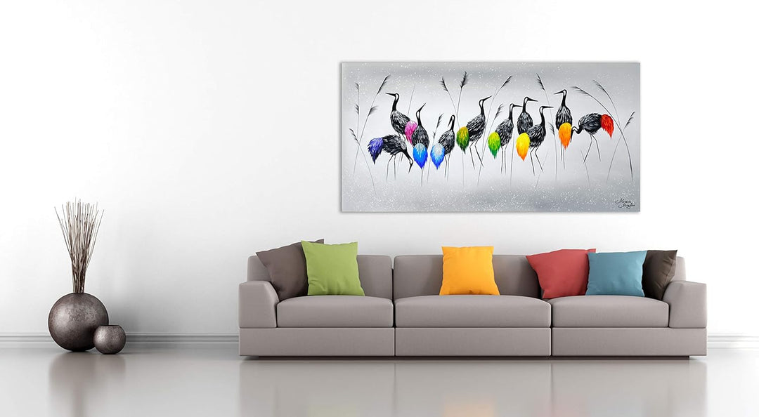 Monica Mirafiori I 100% HANDGEMALT I Gemälde Reiher 100x50cm | Gemälde Handgemalt | Acrylgemälde | S