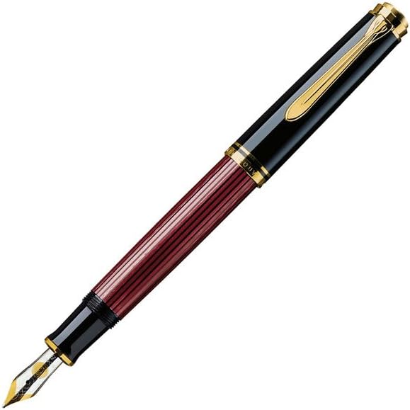 Pelikan Füllhalter Souverän 600, Schwarz-Rot, Feder M (mittel), hochwertiger Kolbenfüller im Geschen