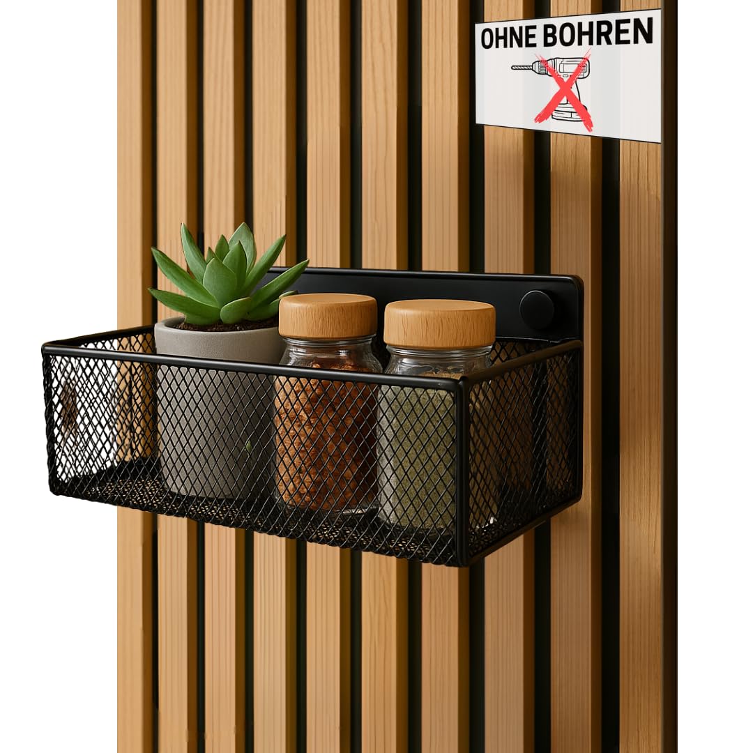 Steinmine - Designmanufaktur Wandkorb Metall schwarz– Metallverschraubung – kein Bohren – Zubehör fü
