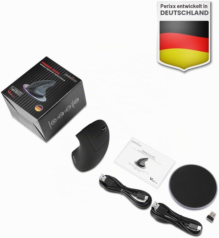 Perixx PERIMICE-813RX Kabellose Ergonomische Vertikale Maus, Multi-Device-Konnektivität, Wiederaufla