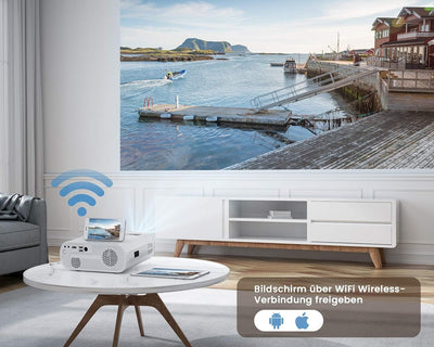 Mini Beamer, WiFi Bluetooth LED Video Beamer Full HD Unterstützung 1080P Heimkino Beamer 300" Displa