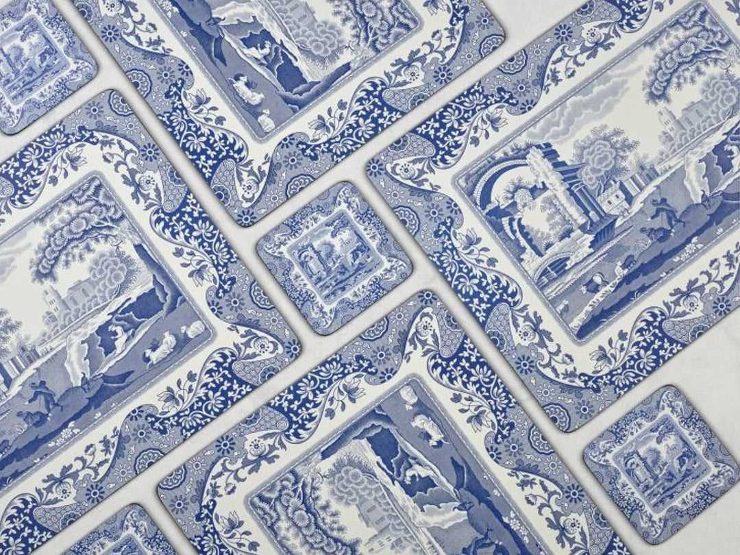 Blue Italian Placemats, Wood, Blue and White, 40.1 x 29 x 0.58 cm