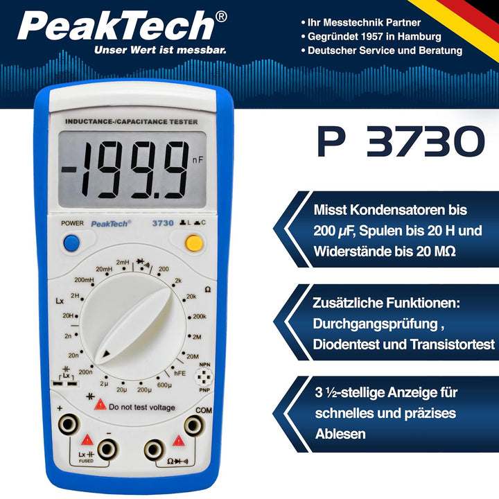 PeakTech LCR-Messgerät, max. 200 µF / 20 H / 20Mohm, 1 Stück, P 3730, Blau Weiss