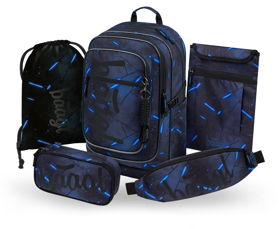 Baagl Schulrucksack Set Jungen 5 Teilig Schultasche Brustgurt 29 l - Flash | Ergonomischer Schulranz