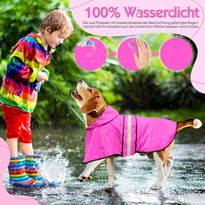 Weesiber Regenmantel Hund - Hunderegenmantel Wasserdicht Regenjacke Hund Reflektierend mit Leinenloc