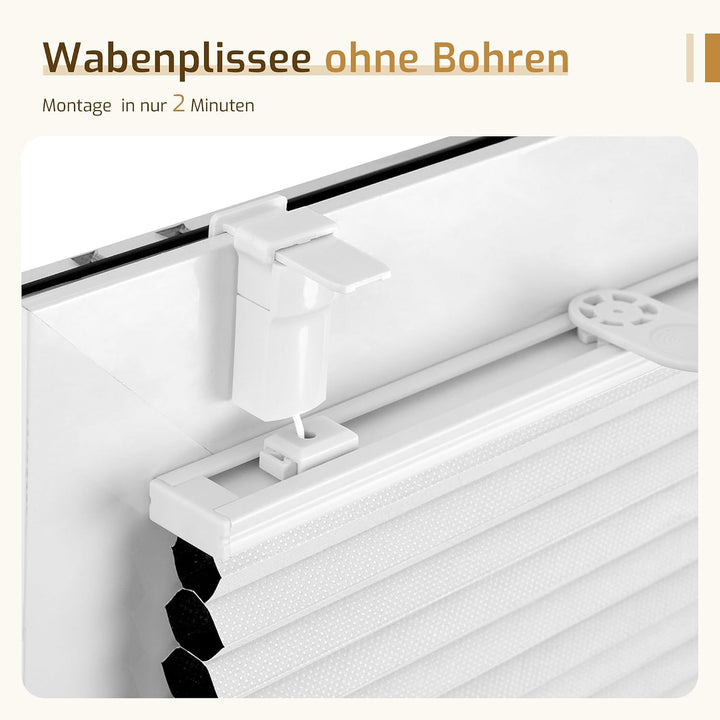 Grandekor Verdunklungsplissee Wabenplissee ohne Bohren Weiss-Weiss 40x110cm (BxH) Klemmfix Plissee o
