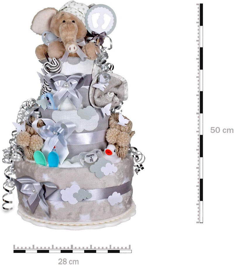 MomsStory – Windeltorte Junge | Windelgeschenk Elefant | Baby-Geschenk Geburt Taufe Babyparty | Baby