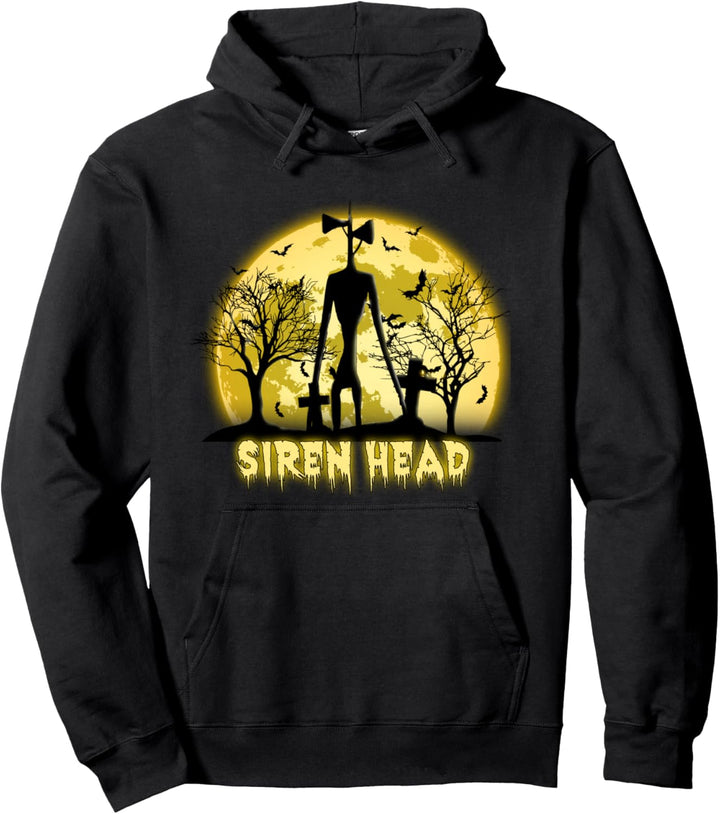 Cryptid Yellow Moon with Bats Siren Head Folklore Pullover Hoodie