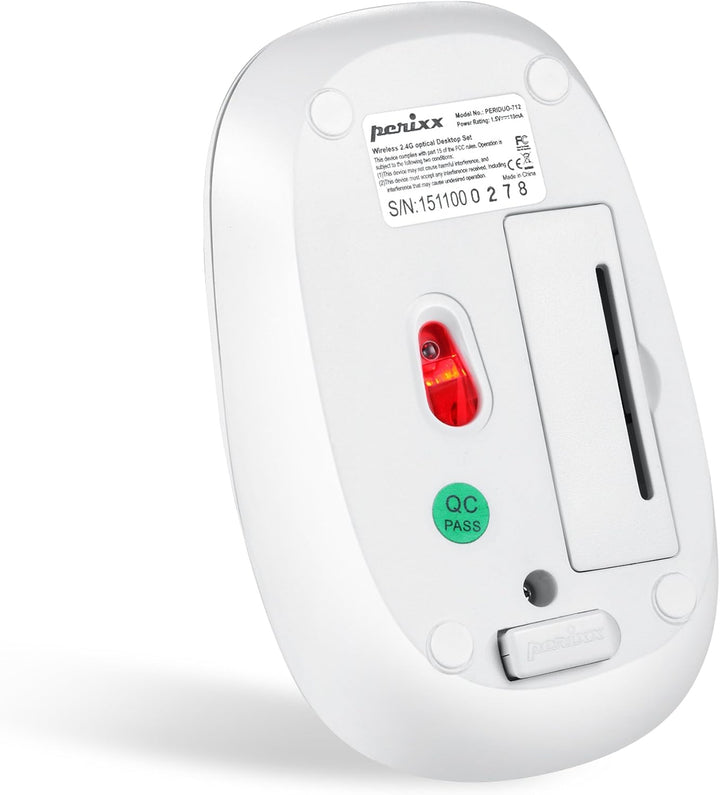 Perixx PERIDUO-712W Kabelloses Mini-Tastatur- und Maus-Set, Weiss, US-Englisches Layout White Weiss/