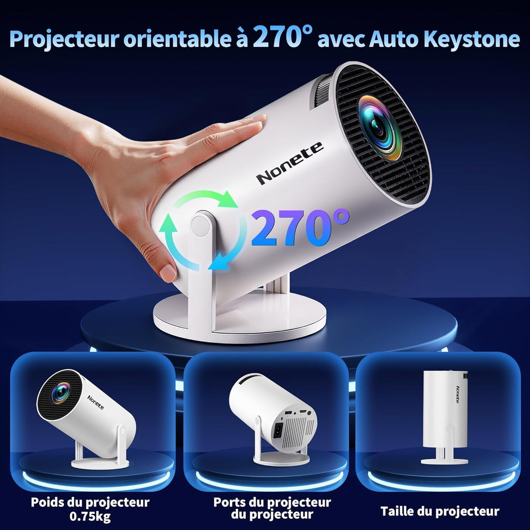 Vidéoprojecteur 1080P FHD Mini Projecteur Video 4K avec WiFi 6 BT5.2 Android TV, Portable Projecteur