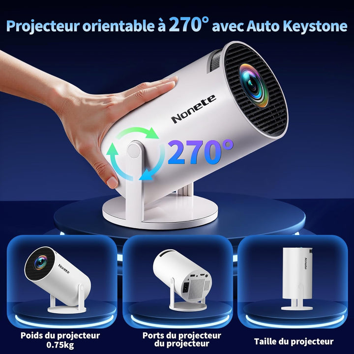 Vidéoprojecteur 1080P FHD Mini Projecteur Video 4K avec WiFi 6 BT5.2 Android TV, Portable Projecteur