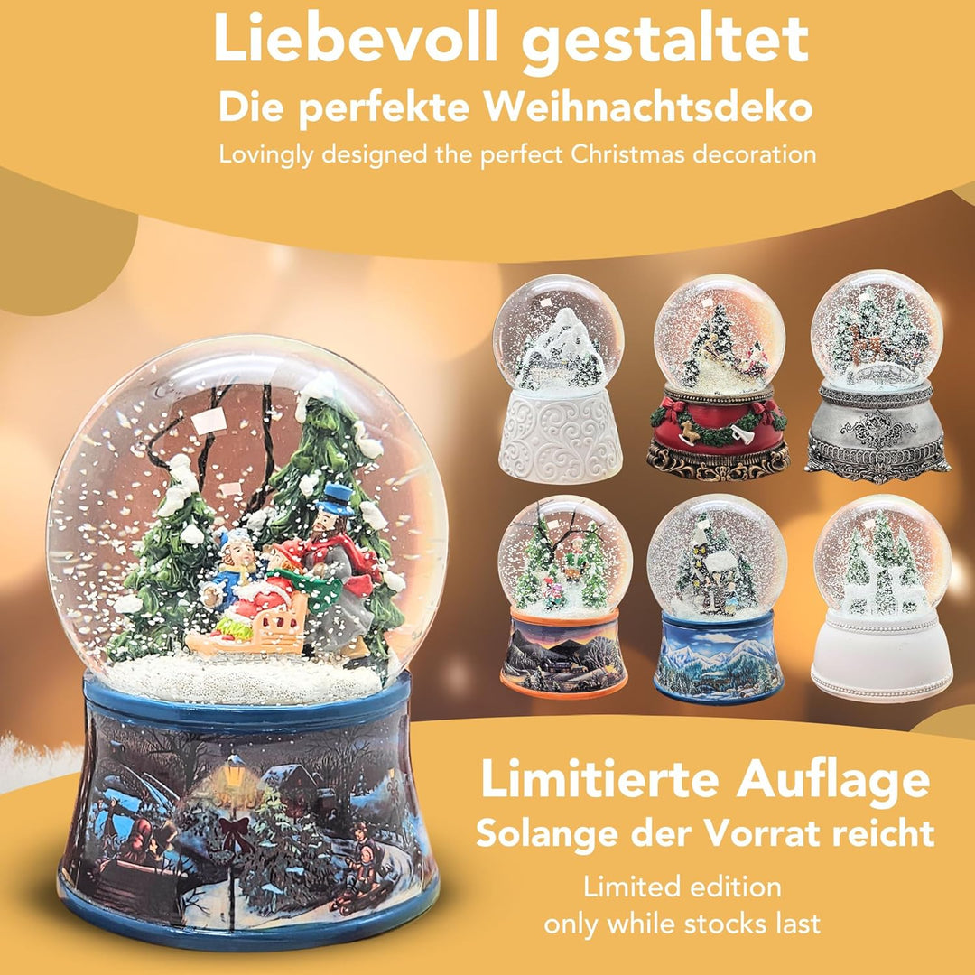 Weihnachts-Schneekugel mit Musik | Schneekugel Winterspaziergang mit Familie | Sockel Winterlandscha