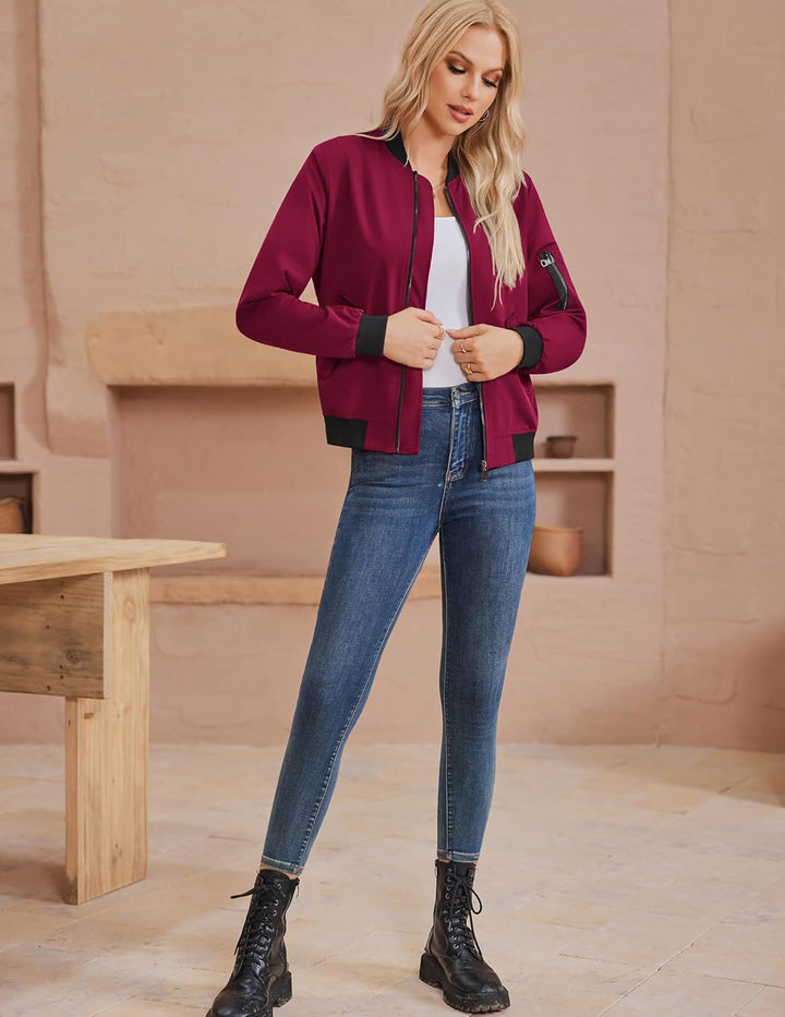Zeagoo Bomberjacke Damen Kurz Blouson Jacket leichte Fliegerjacke Langarm Casual Frühling Pilotenjac