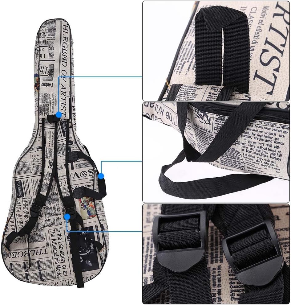 Btuty Gitarrentasche, 104 cm, 600D wasserdichtes Oxford-Gewebe, Zeitungsstil, doppelt genähte, gepol