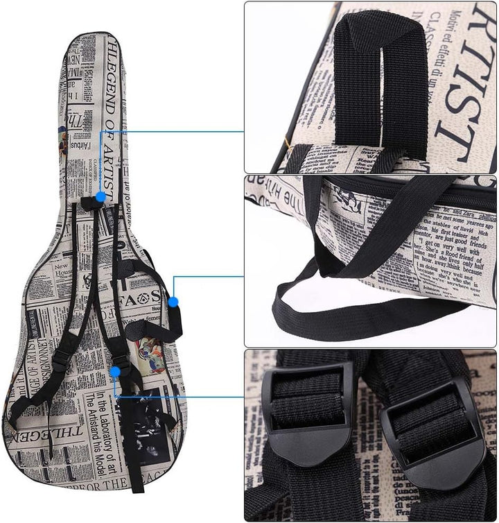 Btuty Gitarrentasche, 104 cm, 600D wasserdichtes Oxford-Gewebe, Zeitungsstil, doppelt genähte, gepol