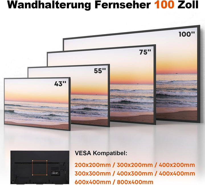Universal TV-Wandhalterung 43-95 Zoll Feste - Flache TV Halterung bis 75kg, VESA 800x400 kompatibel,