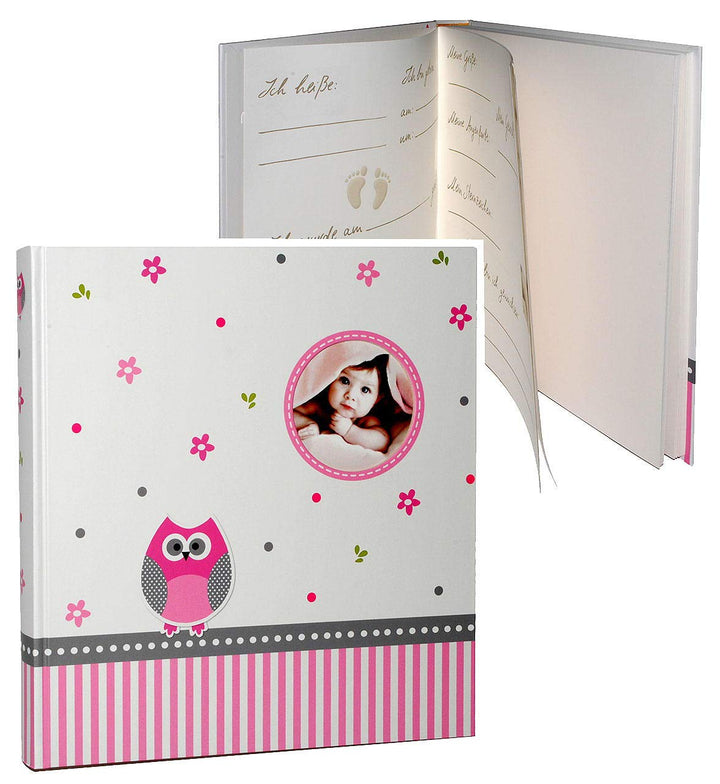 alles-meine.de GmbH XL Fotoalbum - Baby - Eule &amp; Blumen - mit Foto - Gebunden zum Einkleben - blanko