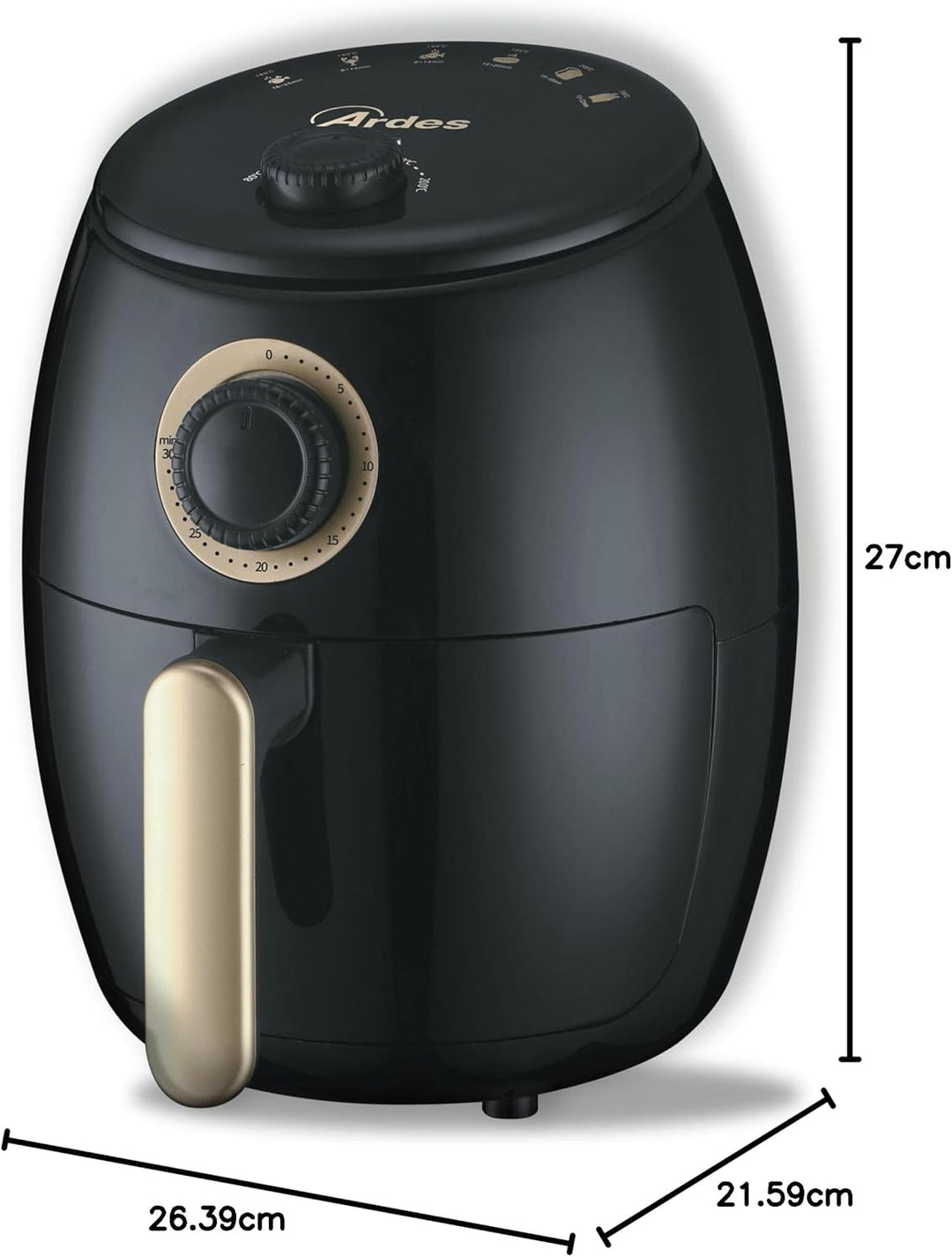 ARDES - Heissluftfritteuse 2 Liter Fassungsvermögen Air Fryer klein 30-Minuten-Timer Höchsttemperatu