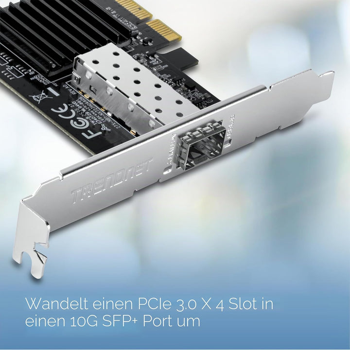 TRENDnet TEG-10GECSFP 10 Gigabit PCIe SFP+ Netzwerkadapter, Standard- und flache Halteklammern inbeg