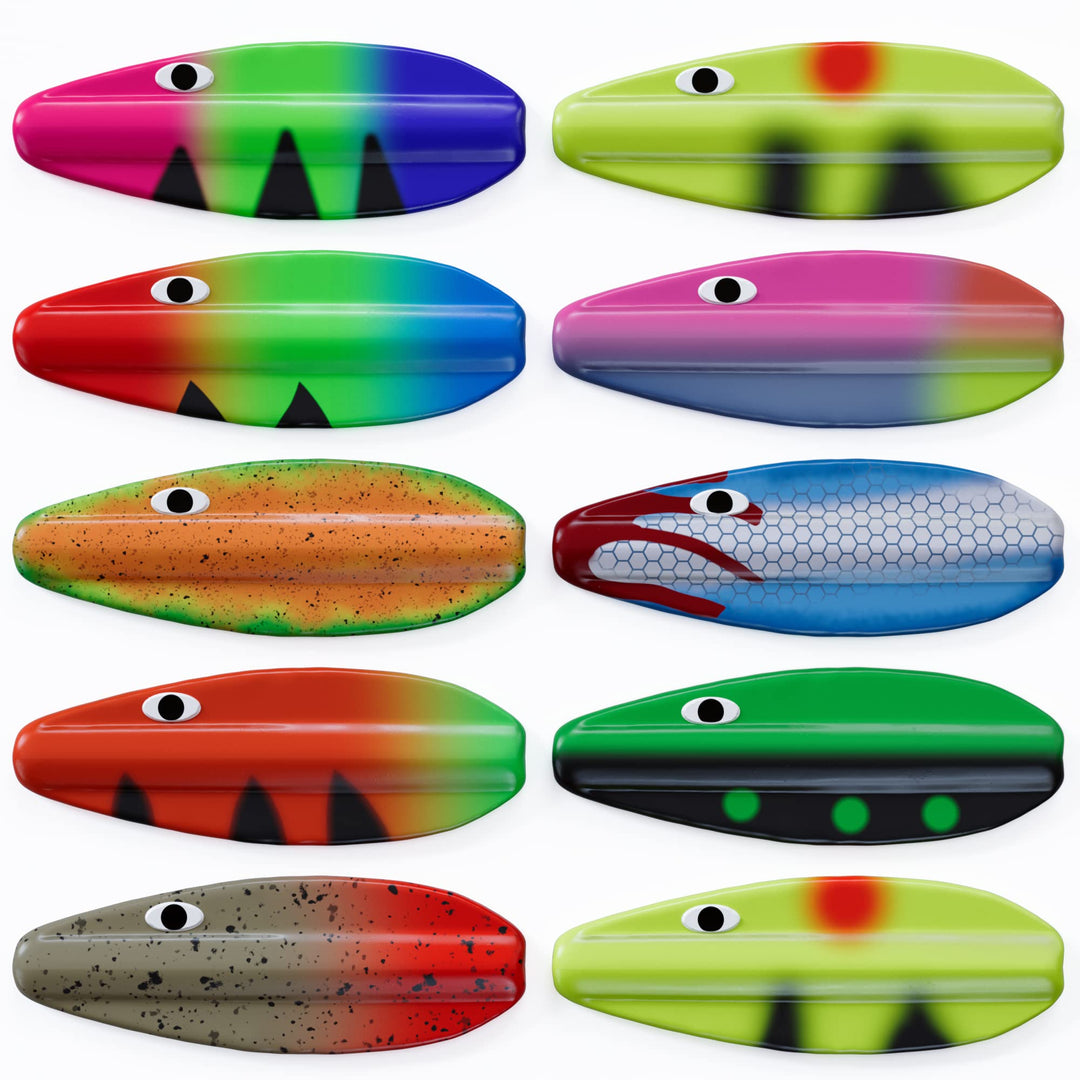 Njord Kalastus Durchlaufblinker Set in Box 3,9g | Inline Spoon Forelle UV Aktiv und Selbstleuchtende
