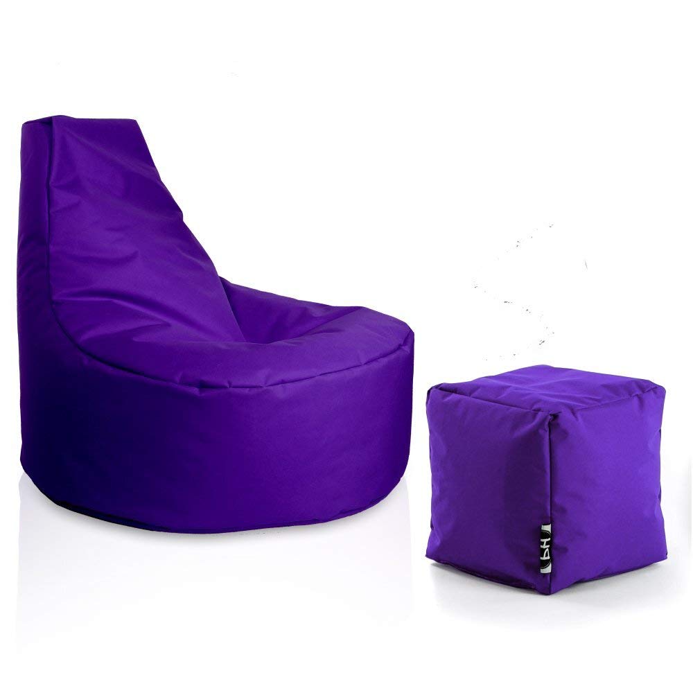 PATCH HOME Gamer Sessel inkl. Würfel Bean Bag Set Ø75cm, 30cm Sitzhöhe, 80cm Höhe + 35x35cm Würfel L