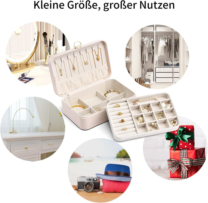 Vlando Schmuckkästchen Mädchen Damen, Doppelschicht Schmuckkasten, Abschliessbare Schmuckschatulle,