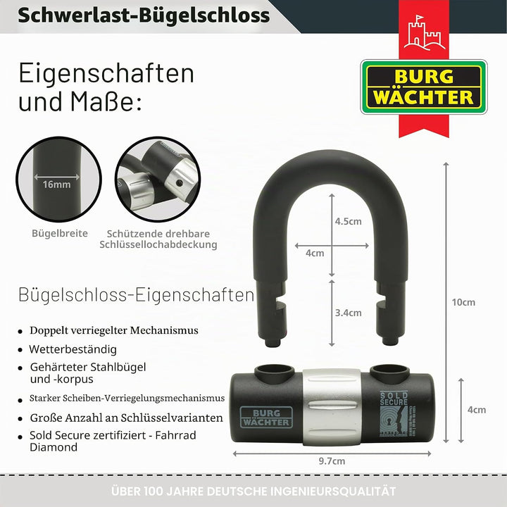 Sterling 100D 10 mm strapazierfähige U Lock Einzelnes U-Schloss, Einzelnes U-Schloss