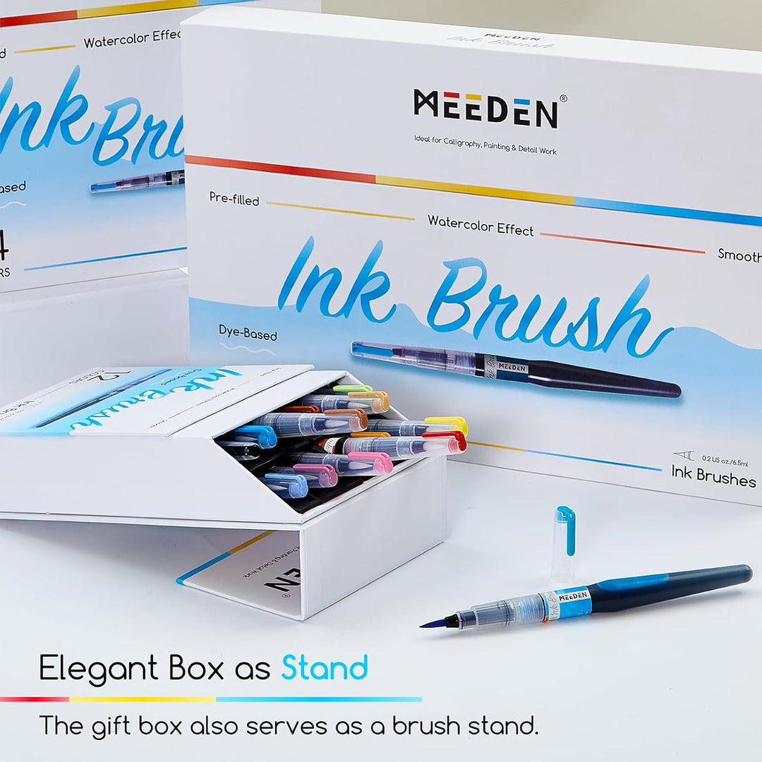 MEEDEN Dye Aquarellpinsel Set mit Tinte: 36 farbstoffbasierte Tinte im Pinselstift mit 24 Grundfarbe