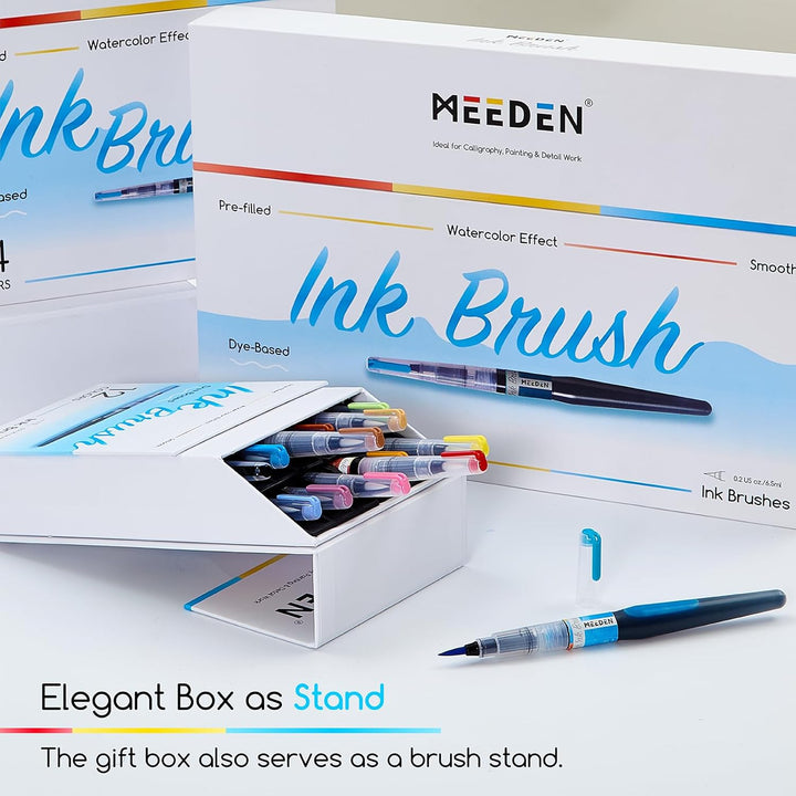 MEEDEN Dye Aquarellpinsel Set mit Tinte: 36 farbstoffbasierte Tinte im Pinselstift mit 24 Grundfarbe