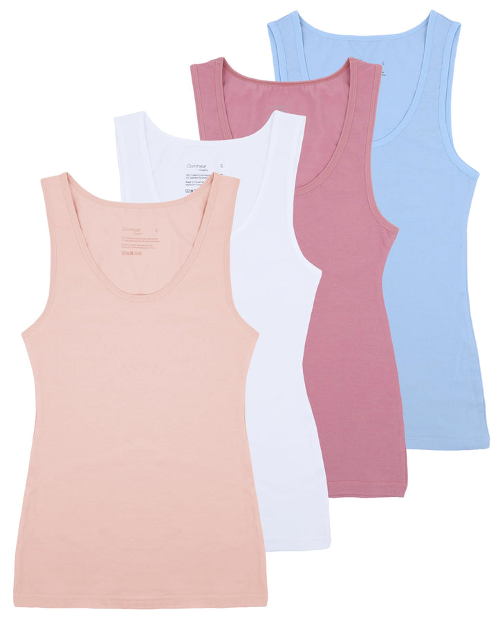 Comfneat Damen 4-Pack Tank Tops Stretch Baumwolle Elasthan Bequeme Unterhemden S Color-set-5 4-pack,